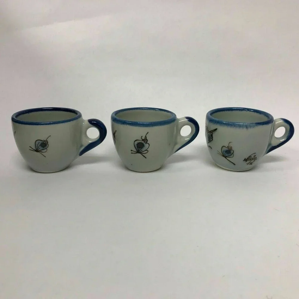 TM Mexico Bird Butterfly Blue Lot of‎ 3 Small Cups 2